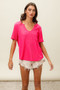 BiBi Waved Rib U Neck Top With Front Pocket