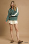 Umgee Contrast Long Sleeve Sweatshirt with Collar