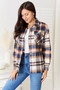 Double Take Plaid Button Front Shirt Jacket with Breast Pockets