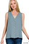 Zenana Side Slit Button-Front Vest