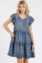 Mittoshop V-Neck Ruffled Cap Sleeve Mini Dress