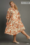Umgee Full Size Floral Tiered Midi Shirt Dress Plus Size