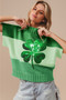 BiBi Sequin Clover Embroidery Color Block Sweater