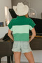 BiBi Sequin Clover Embroidery Color Block Sweater