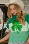BiBi Sequin Clover Embroidery Color Block Sweater