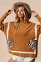 BiBi Mock Neck Sweater with Leopard Pocket