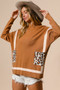 BiBi Mock Neck Sweater with Leopard Pocket