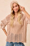 BiBi Jacquard Flower Puff Sleeve Hooded Knit Top