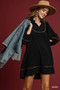 Umgee Full Size Textured Babydoll Dress with Leopard Trim Plus Size
