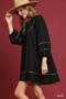 Umgee Full Size Textured Babydoll Dress with Leopard Trim Plus Size