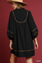 Umgee Full Size Textured Babydoll Dress with Leopard Trim Plus Size