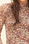 Floral-Print Mesh Cropped Mock-Neckthumbhole Top