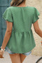 V Neck Lace Cutwork Flock Dot Ruffle Shirt