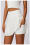Pleated Solid Wide Waistband Sports Pocket Skirt