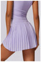 Pleated Solid Wide Waistband Sports Pocket Skirt