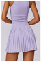 Pleated Solid Wide Waistband Sports Pocket Skirt