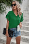 Solid Button V Neck Ruffle Sleeves Blouse