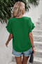 Solid Button V Neck Ruffle Sleeves Blouse