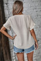 Solid Button V Neck Ruffle Sleeves Blouse
