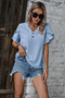 Solid Button V Neck Ruffle Sleeves Blouse