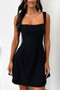 Solid Sleeveless Fit Wide Strap A Line Dress