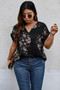 Plus Size Floral Print V Neck Loose Blouse​