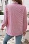 Strip Button Ruffle Lace Trim Puff Fit Blouse