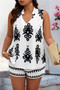 Plus Printed V Neck Loose Shirt And Shorts Set