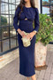 Round Neck Crossover Cut Out Slit Puff Sleeve Dress