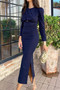 Round Neck Crossover Cut Out Slit Puff Sleeve Dress