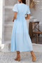 Solid V Neck Puff Sleeves Solid Knot Detail Dress​​