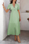 Solid V Neck Puff Sleeves Solid Knot Detail Dress​​