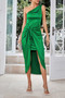 Solid One Shoulder Knot Side Asymmetrical Hem Dress