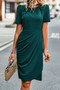 Ruched Color Block Solid Wrap Round Neck Dress