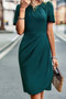 Ruched Color Block Solid Wrap Round Neck Dress