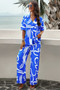 Print Front Button Two Pieces Blouse Sets