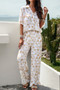 Print Front Button Two Pieces Blouse Sets