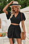 Two Pieces Cross Knot Elastic Waist Soild Sets