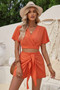 Two Pieces Cross Knot Elastic Waist Soild Sets