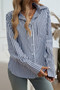 Strip Pocket Button Front Open Loose Blouse