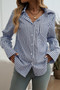 Strip Pocket Button Front Open Loose Blouse