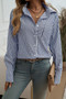 Strip Pocket Button Front Open Loose Blouse