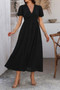 Solid V Neck Puff Sleeves Solid Knot Detail Dress​