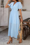 Solid V Neck Puff Sleeves Solid Knot Detail Dress​