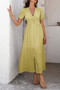 Solid V Neck Puff Sleeves Solid Knot Detail Dress​