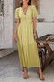 Solid V Neck Puff Sleeves Solid Knot Detail Dress​