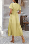 Solid V Neck Puff Sleeves Solid Knot Detail Dress​