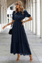 Cut Out Waist Ruffle Hem Puff Sleeves Fit Dress​