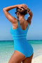 U Neck Contrast Trim Strip One Piece Swimsuit