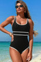 U Neck Contrast Trim Strip One Piece Swimsuit